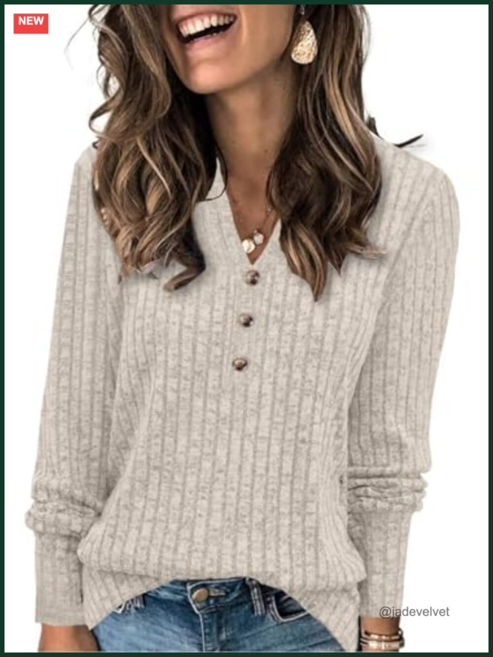 Womens Henley Neck Long Sleeve Sweater Pullover Fall Top